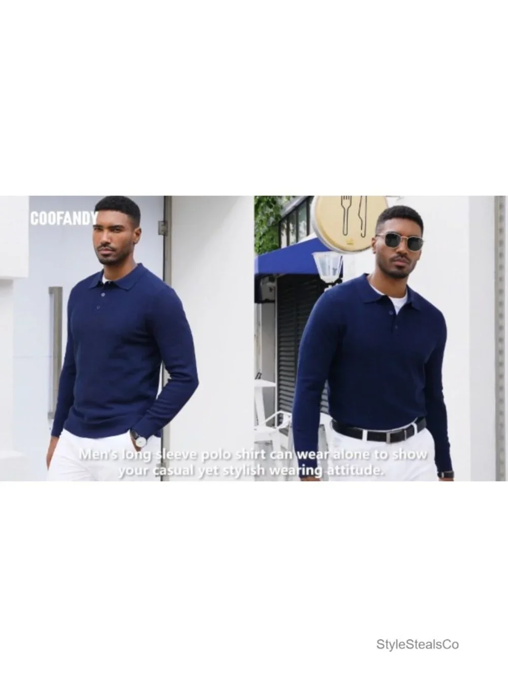 Men's Cable Knit Polo Sweater Long Sleeve Button V-Neck Pullover Soft Stretch